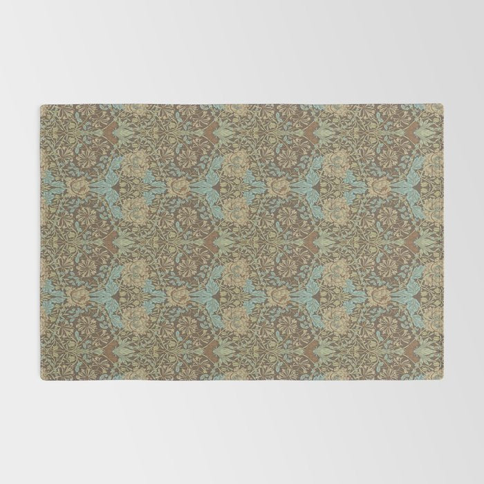 William Morris Honeysuckle & Tulip Taupe and Aqua Rug Gallery Image 2