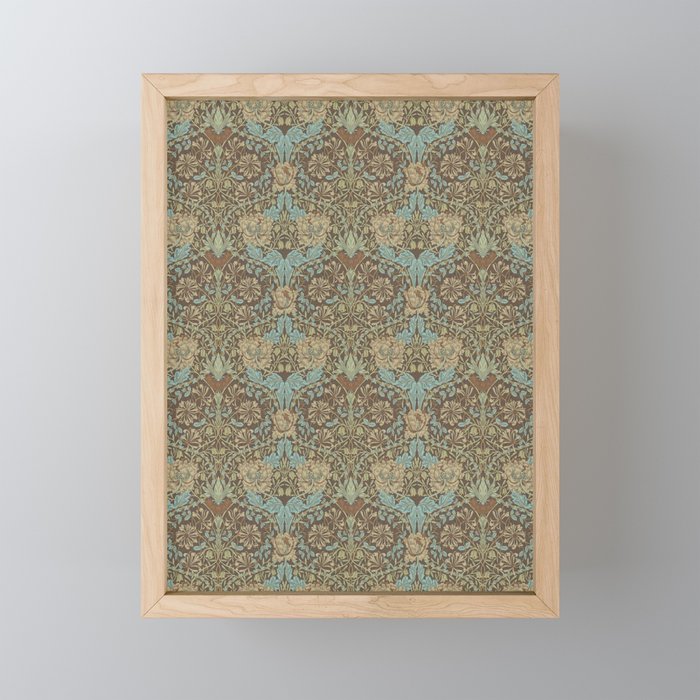 William Morris Honeysuckle & Tulip Taupe and Aqua Mini Art Print Gallery Image 1
