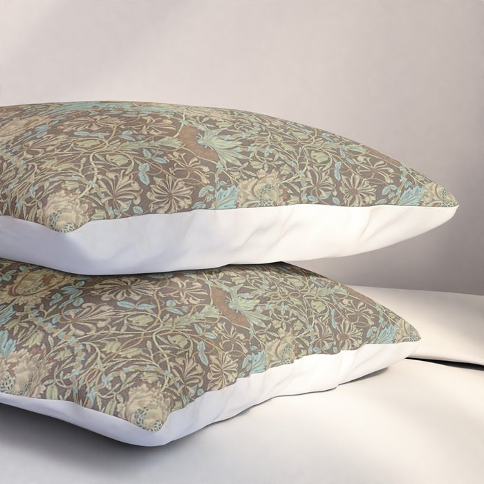 William Morris Honeysuckle & Tulip Taupe and Aqua Pillow Sham Gallery Image 3