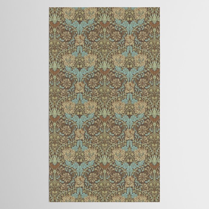 William Morris Honeysuckle & Tulip Taupe and Aqua Tablecloth Gallery Image 2