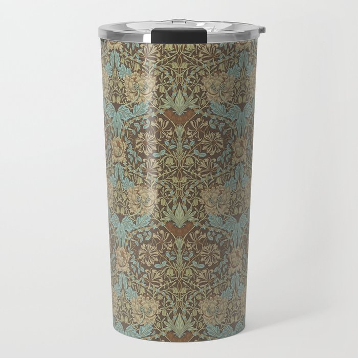 William Morris Honeysuckle & Tulip Taupe and Aqua Travel Mug Gallery Image 1