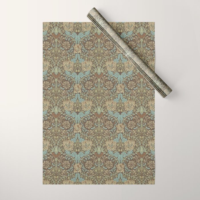 William Morris Honeysuckle & Tulip Taupe and Aqua Wrapping Paper Gallery Image 1