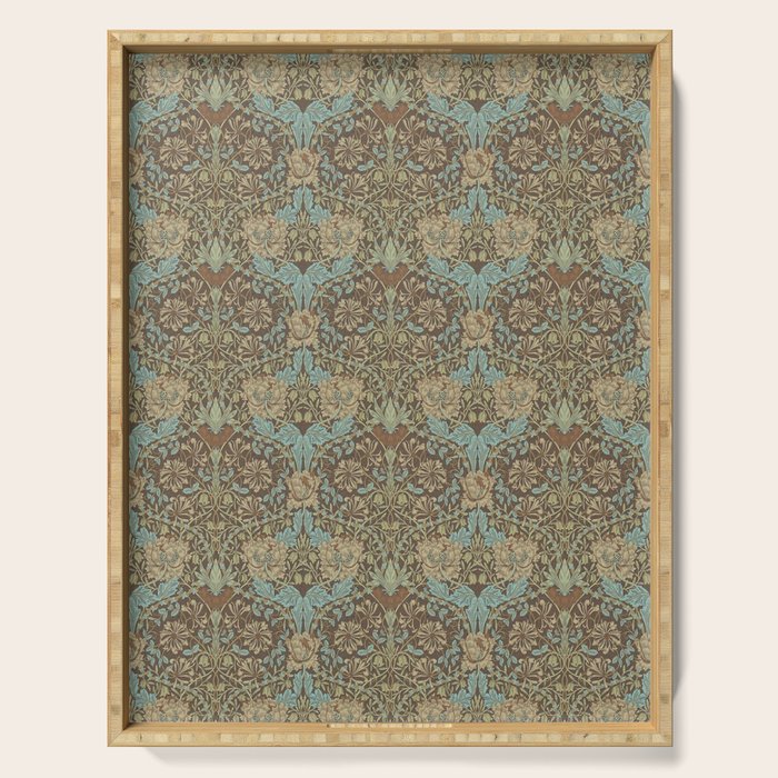 William Morris Honeysuckle & Tulip Taupe and Aqua Serving Tray Gallery Image 1