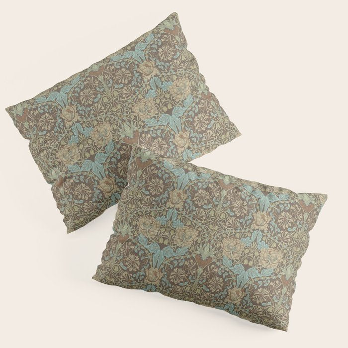 William Morris Honeysuckle & Tulip Taupe and Aqua Pillow Sham Gallery Image 3