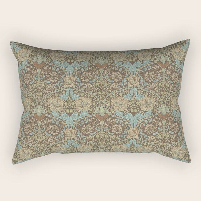 William Morris Honeysuckle & Tulip Taupe and Aqua Rectangular Pillow Gallery Image 1