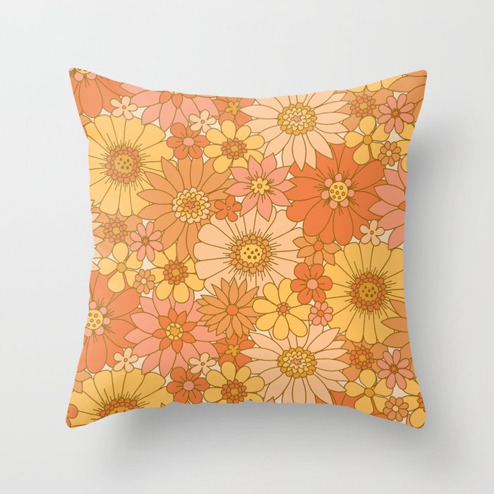 70s Retro Daisy Floral Throw Pillow Gallery Image 1