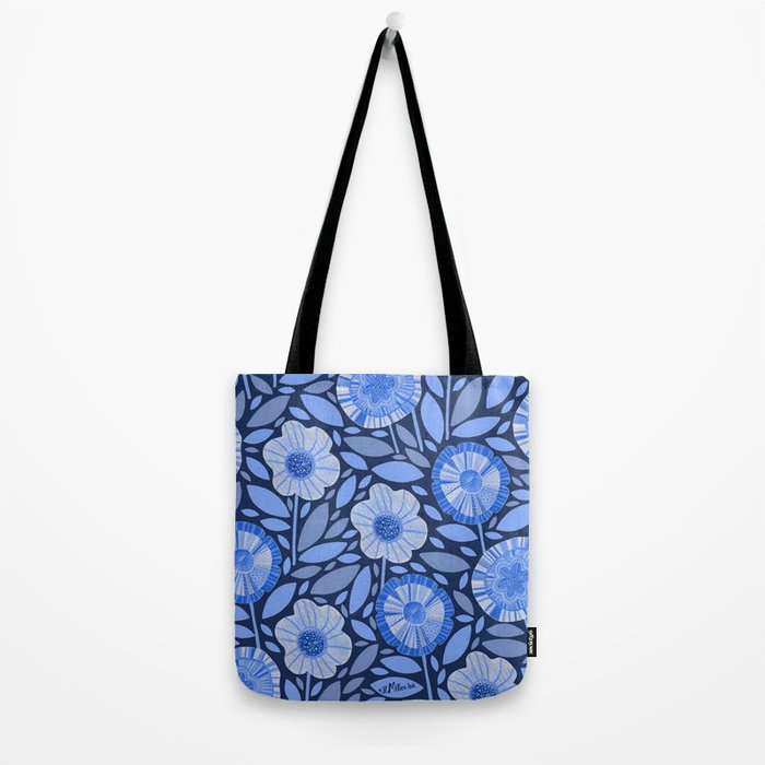 Folk Floral Blossoms in Midnight Blue Tote Bag Gallery Image 2