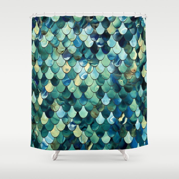 Mermaid Art, Sea Green, Ocean Blue Shower Curtain Gallery Image 1