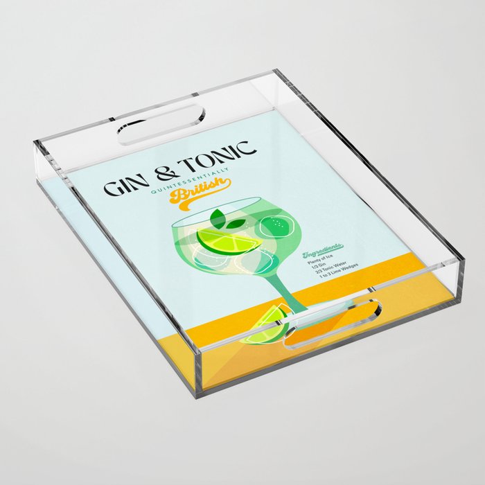 Minimal Gin Tonic cocktail illustration - Aqua Orange Acrylic Tray Gallery Image 1