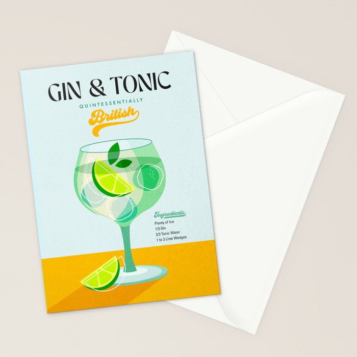Minimal Gin Tonic cocktail illustration - Aqua Orange Stationery Card Gallery Image 2