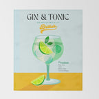 Minimal Gin Tonic cocktail illustration - Aqua Orange Throw Blanket Gallery Image 2