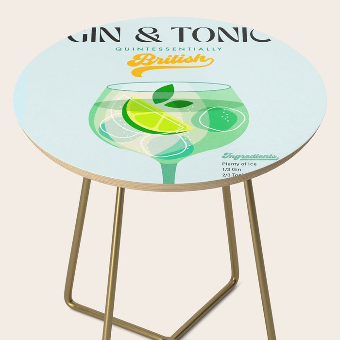 Minimal Gin Tonic cocktail illustration - Aqua Orange Side Table Gallery Image 2