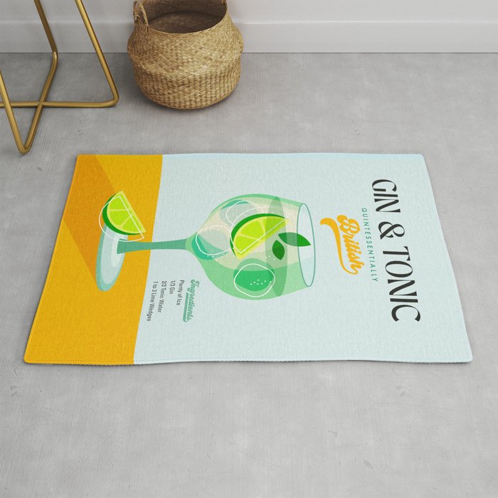 Minimal Gin Tonic cocktail illustration - Aqua Orange Rug Gallery Image 1