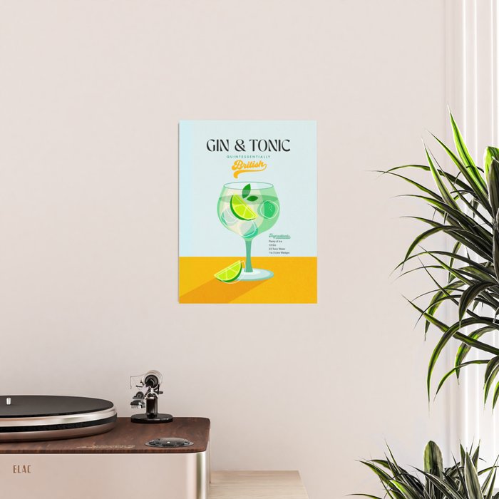 Minimal Gin Tonic cocktail illustration - Aqua Orange Poster Gallery Image 2