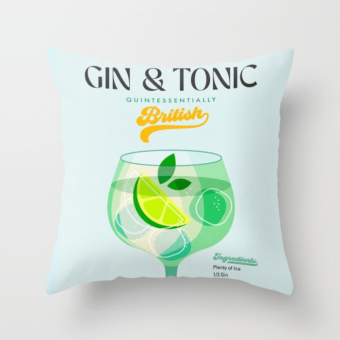 Minimal Gin Tonic cocktail illustration - Aqua Orange Throw Pillow Gallery Image 6