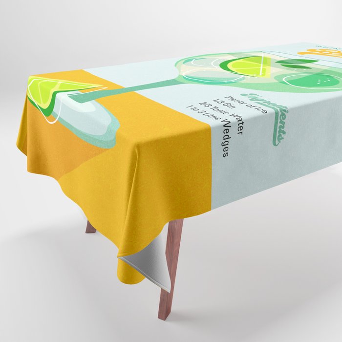 Minimal Gin Tonic cocktail illustration - Aqua Orange Tablecloth Gallery Image 1