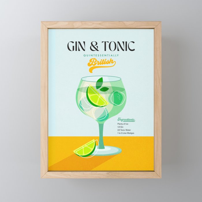 Minimal Gin Tonic cocktail illustration - Aqua Orange Mini Art Print Gallery Image 1
