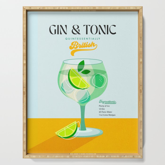 Minimal Gin Tonic cocktail illustration - Aqua Orange Serving Tray Gallery Image 1