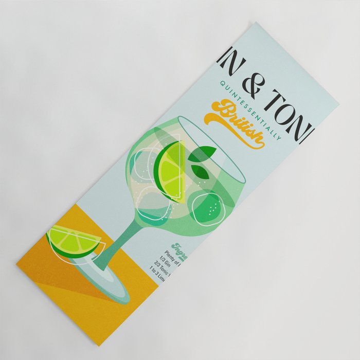 Minimal Gin Tonic cocktail illustration - Aqua Orange Yoga Mat Gallery Image 1