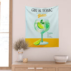 Minimal Gin Tonic cocktail illustration - Aqua Orange Wall Tapestry Gallery Image 2