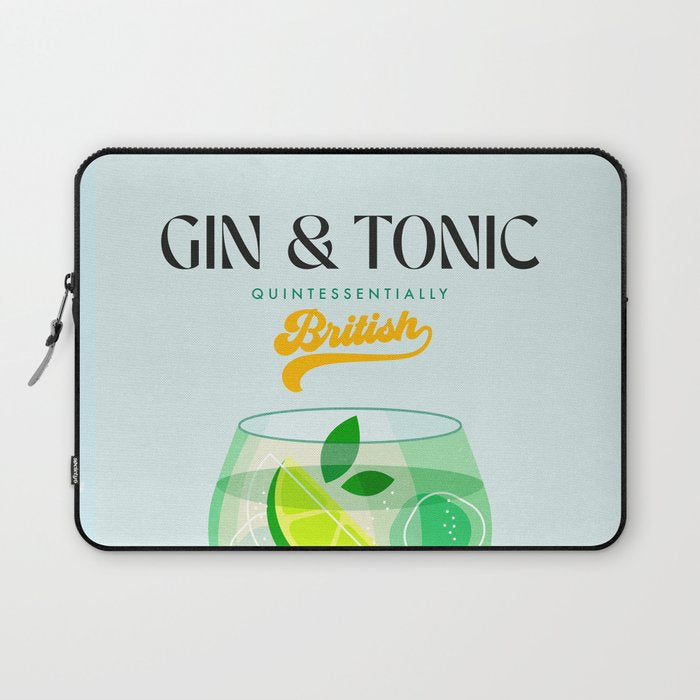 Minimal Gin Tonic cocktail illustration - Aqua Orange Laptop Sleeve Gallery Image 1