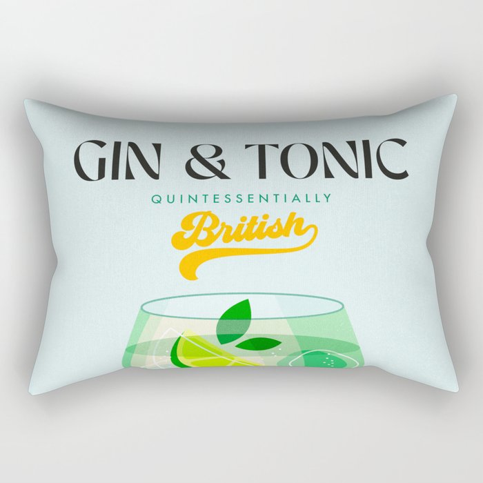 Minimal Gin Tonic cocktail illustration - Aqua Orange Rectangular Pillow Gallery Image 1