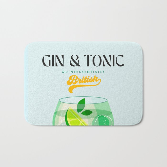 Minimal Gin Tonic cocktail illustration - Aqua Orange Bath Mat Gallery Image 1