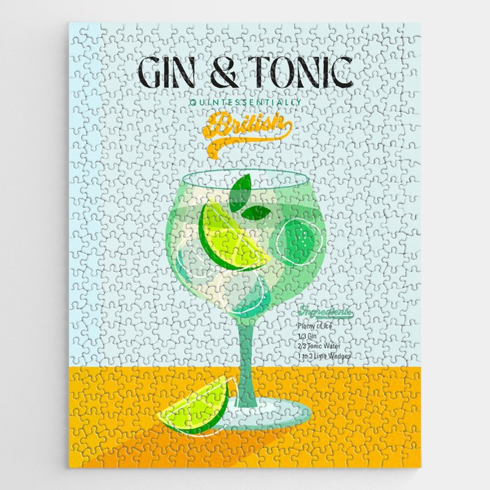 Minimal Gin Tonic cocktail illustration - Aqua Orange Jigsaw Puzzle Gallery Image 1
