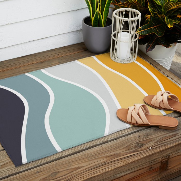 Colorful summery retro style waves Outdoor Rug Gallery Image 2
