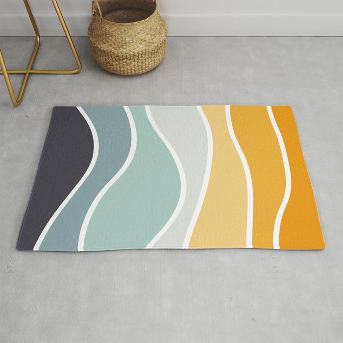 Colorful summery retro style waves Rug Gallery Image 1