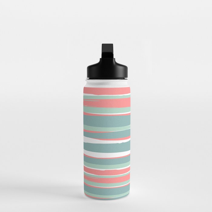 Festive, Abstract, Colorful Stripes, Coral and Teal Green Water Bottle Gallery Image 3
