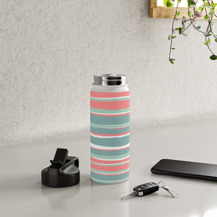 Festive, Abstract, Colorful Stripes, Coral and Teal Green Water Bottle Gallery Image 4