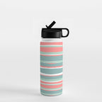 Festive, Abstract, Colorful Stripes, Coral and Teal Green Water Bottle Gallery Image 1