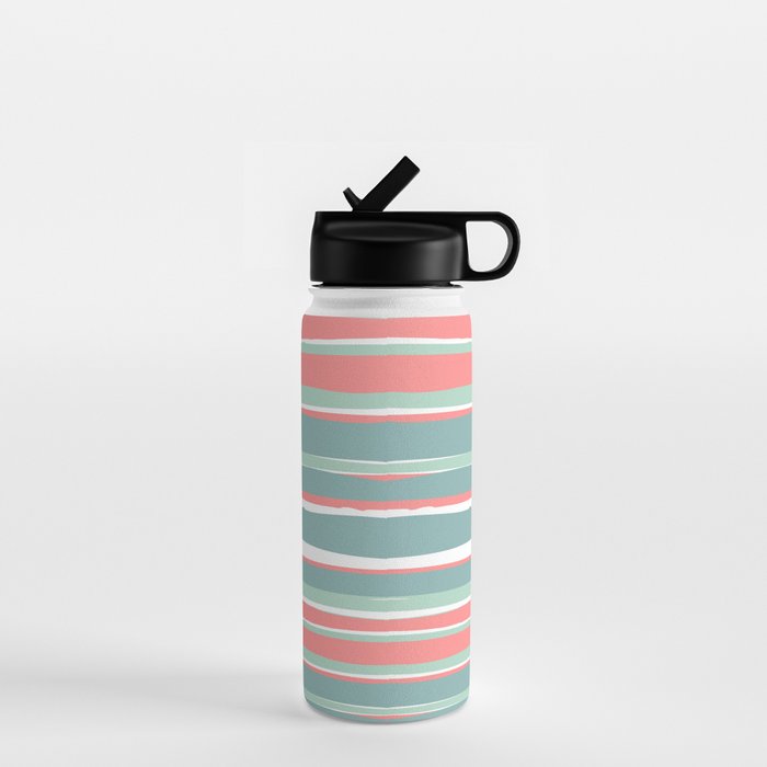 Festive, Abstract, Colorful Stripes, Coral and Teal Green Water Bottle Gallery Image 1