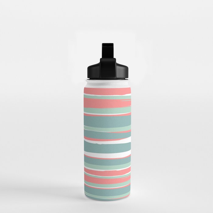Festive, Abstract, Colorful Stripes, Coral and Teal Green Water Bottle Gallery Image 2