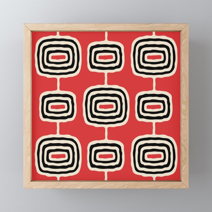 Mid Century Modern Atomic Rings Pattern 222 Black Beige and Red Mini Art Print Gallery Image 1