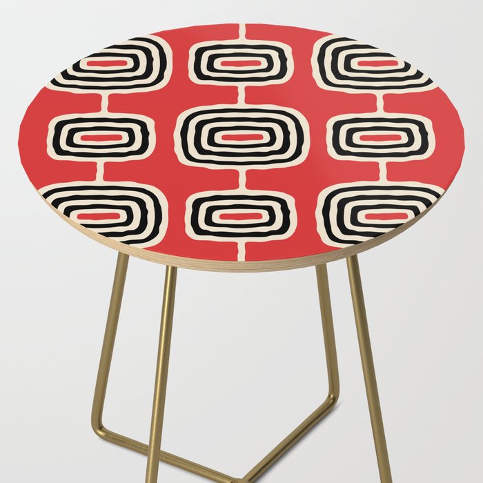 Mid Century Modern Atomic Rings Pattern 222 Black Beige and Red Side Table Gallery Image 2