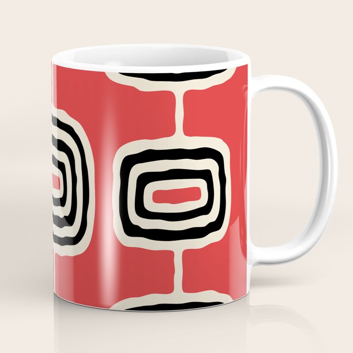 Mid Century Modern Atomic Rings Pattern 222 Black Beige and Red Coffee Mug Gallery Image 1