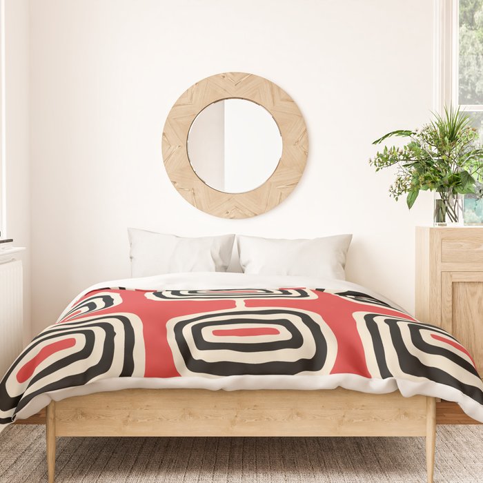 Mid Century Modern Atomic Rings Pattern 222 Black Beige and Red Duvet Cover Gallery Image 3