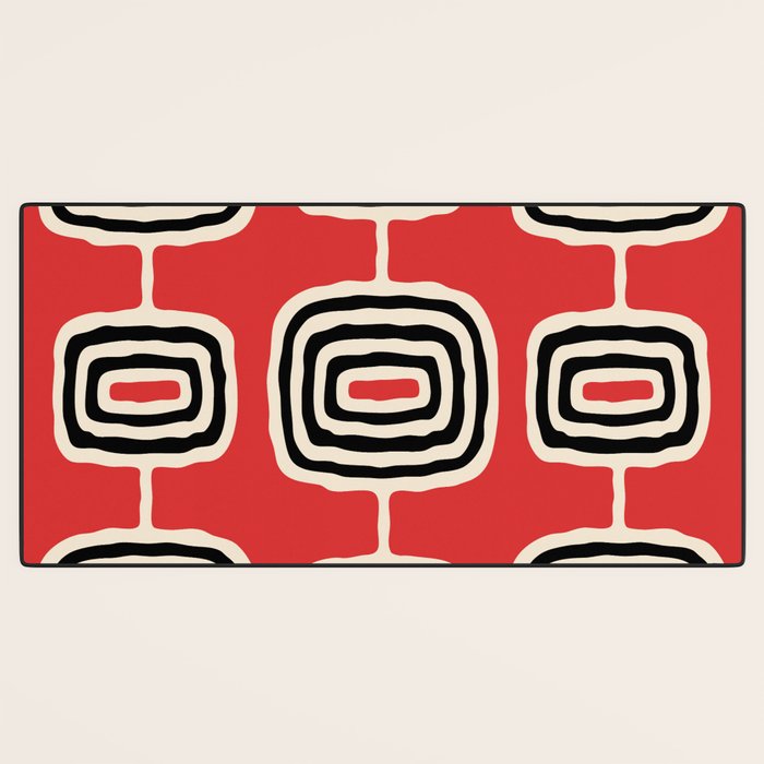 Mid Century Modern Atomic Rings Pattern 222 Black Beige and Red Desk Mat Gallery Image 3