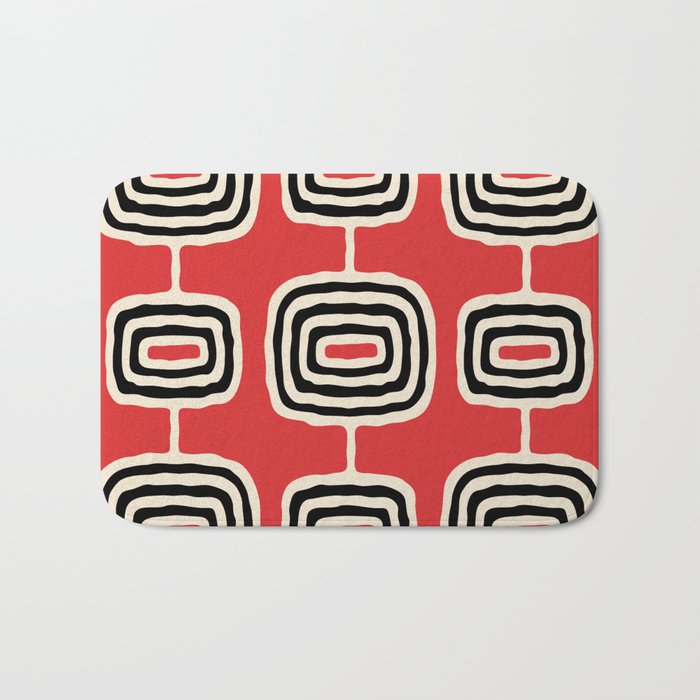 Mid Century Modern Atomic Rings Pattern 222 Black Beige and Red Bath Mat Gallery Image 1