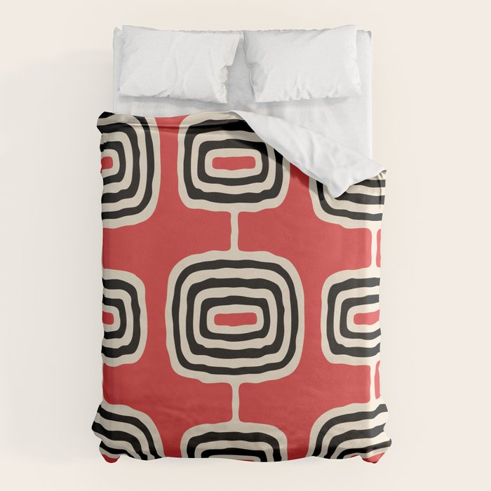 Mid Century Modern Atomic Rings Pattern 222 Black Beige and Red Duvet Cover Gallery Image 6