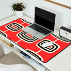 Mid Century Modern Atomic Rings Pattern 222 Black Beige and Red Desk Mat Gallery Image 2