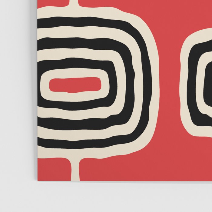 Mid Century Modern Atomic Rings Pattern 222 Black Beige and Red Poster Gallery Image 3