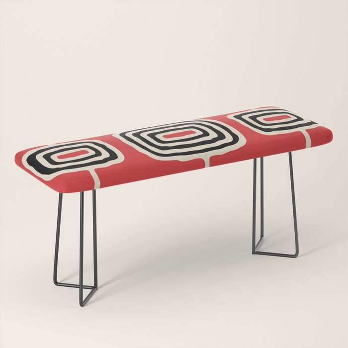 Mid Century Modern Atomic Rings Pattern 222 Black Beige and Red Bench Gallery Image 1