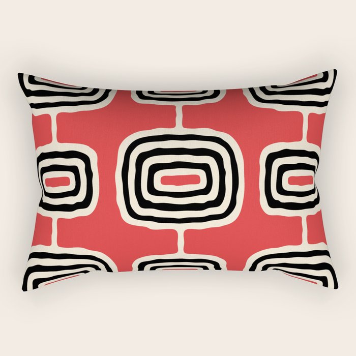 Mid Century Modern Atomic Rings Pattern 222 Black Beige and Red Rectangular Pillow Gallery Image 1