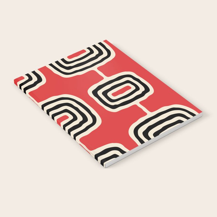 Mid Century Modern Atomic Rings Pattern 222 Black Beige and Red Notebook Gallery Image 1