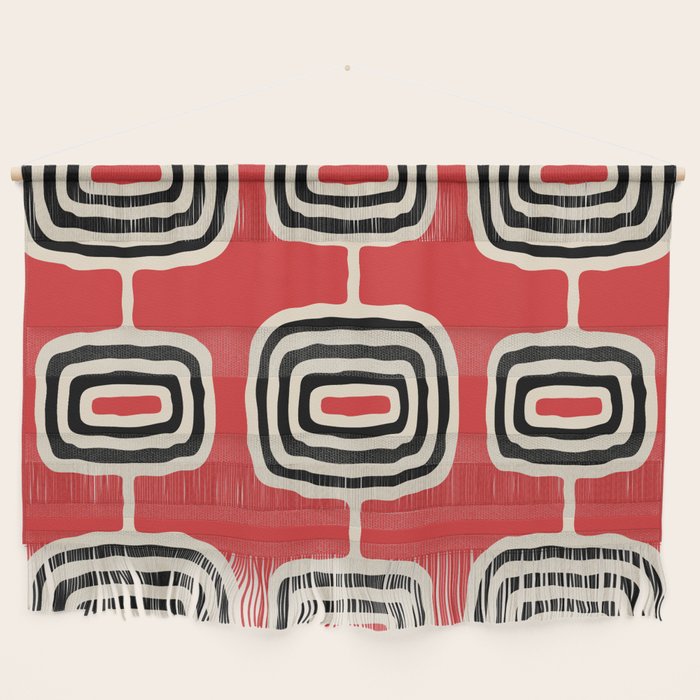 Mid Century Modern Atomic Rings Pattern 222 Black Beige and Red Wall Hanging Gallery Image 1