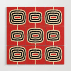Mid Century Modern Atomic Rings Pattern 222 Black Beige and Red Wood Wall Art Gallery Image 1