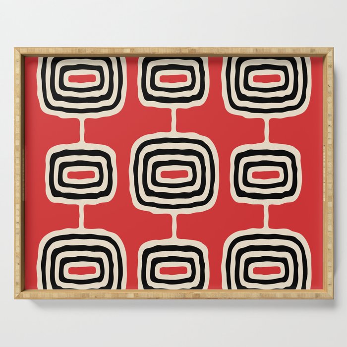 Mid Century Modern Atomic Rings Pattern 222 Black Beige and Red Serving Tray Gallery Image 1
